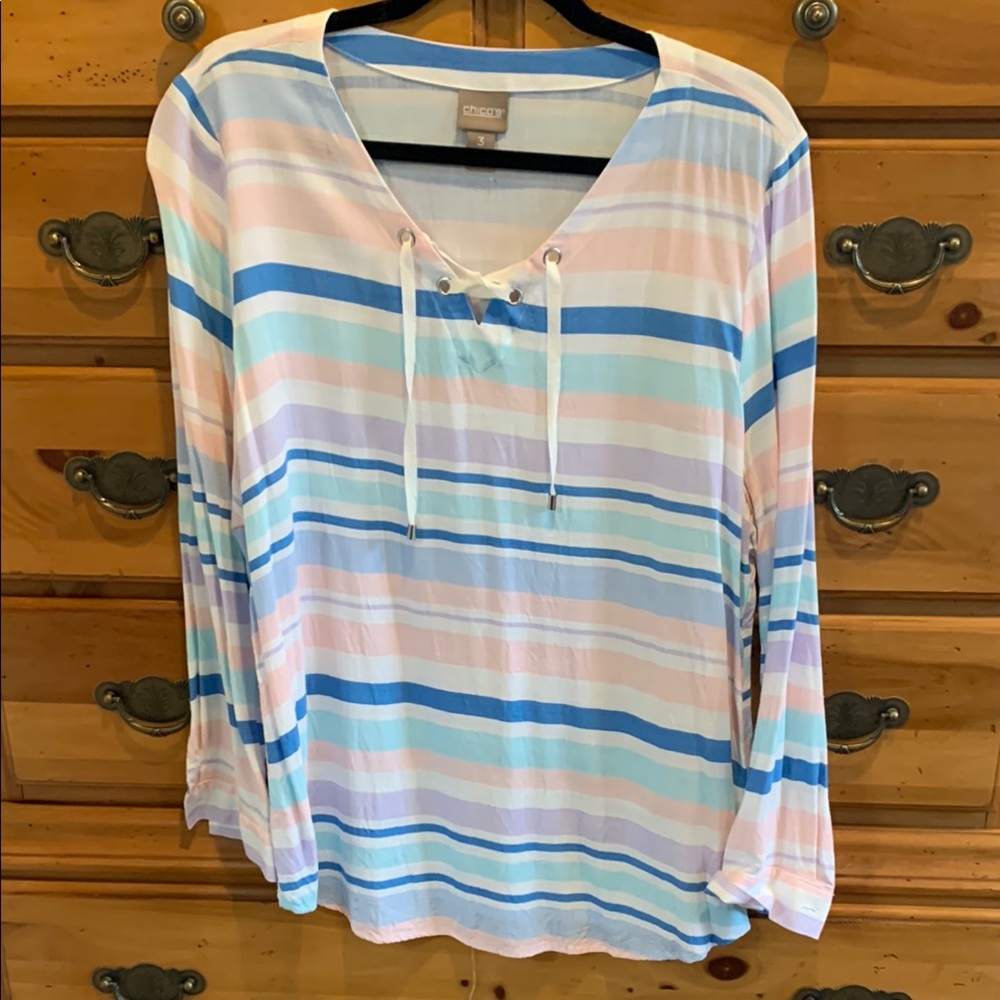 Chico's Women's Striped Top - Blue and Pink